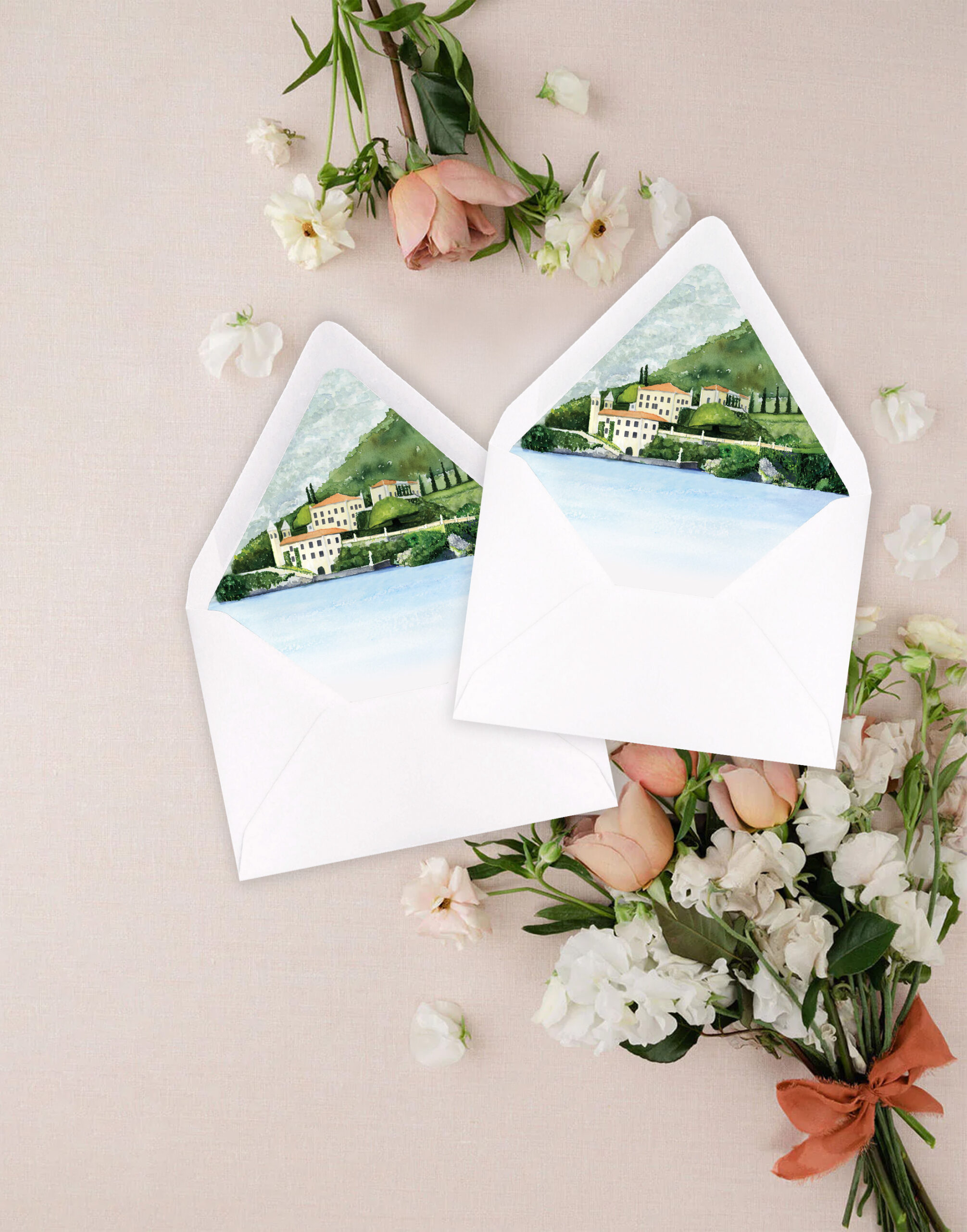 Lake Como Villa Balbianello Wedding Invitation Envelope Liners